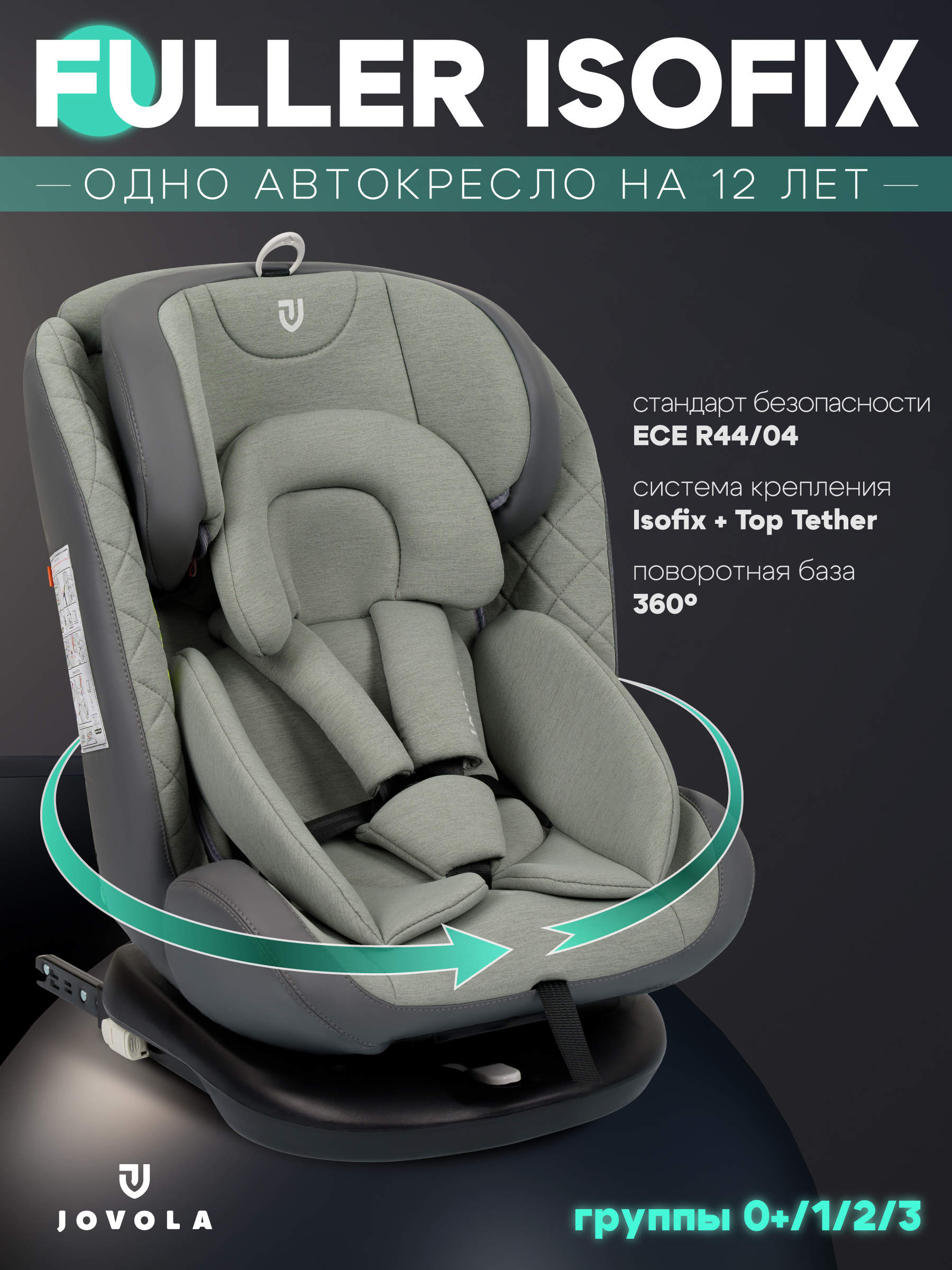 Автокресло Indigo Jovola Fuller, зел.-серая кожа Isofix 0+/1/2/3 (0-36 кг) зеленый - фото 1