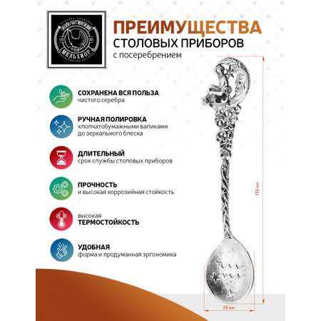 Ложка чайная Кольчугинский мельхиор Зодиак-Водолей латунь посеребренная с чернением