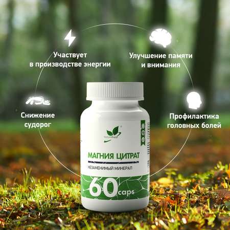 БАД Магний Цитрат 100 мг NaturalSupp Для нормализации сна и борьбы с усталостью 60 капсул