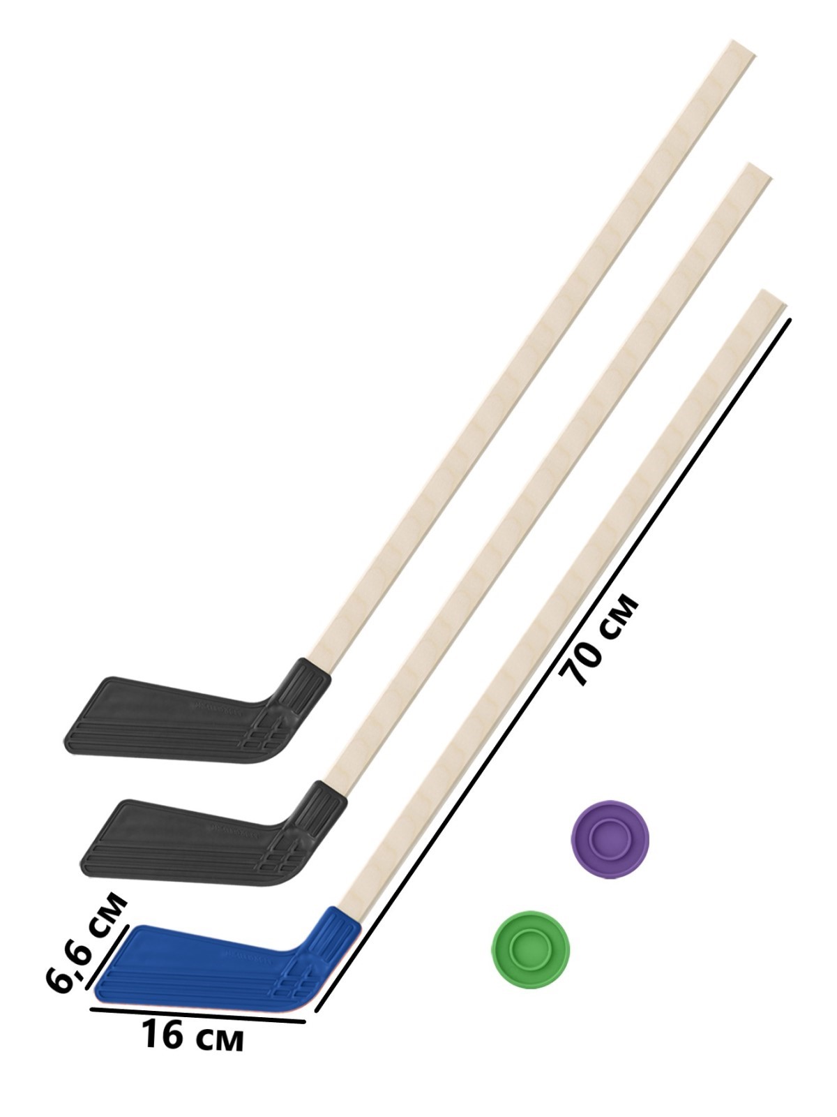 Набор для хоккея Задира Клюшка детская 3 шт + 2 шайбы - фото 1