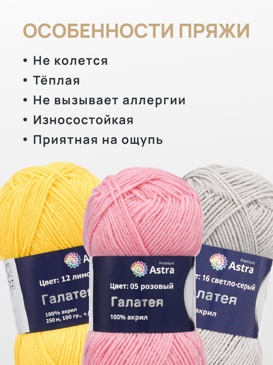 Пряжа Astra Premium Галатея акриловая 100 г 250 м 05 розовый 3 мотка - фото 3