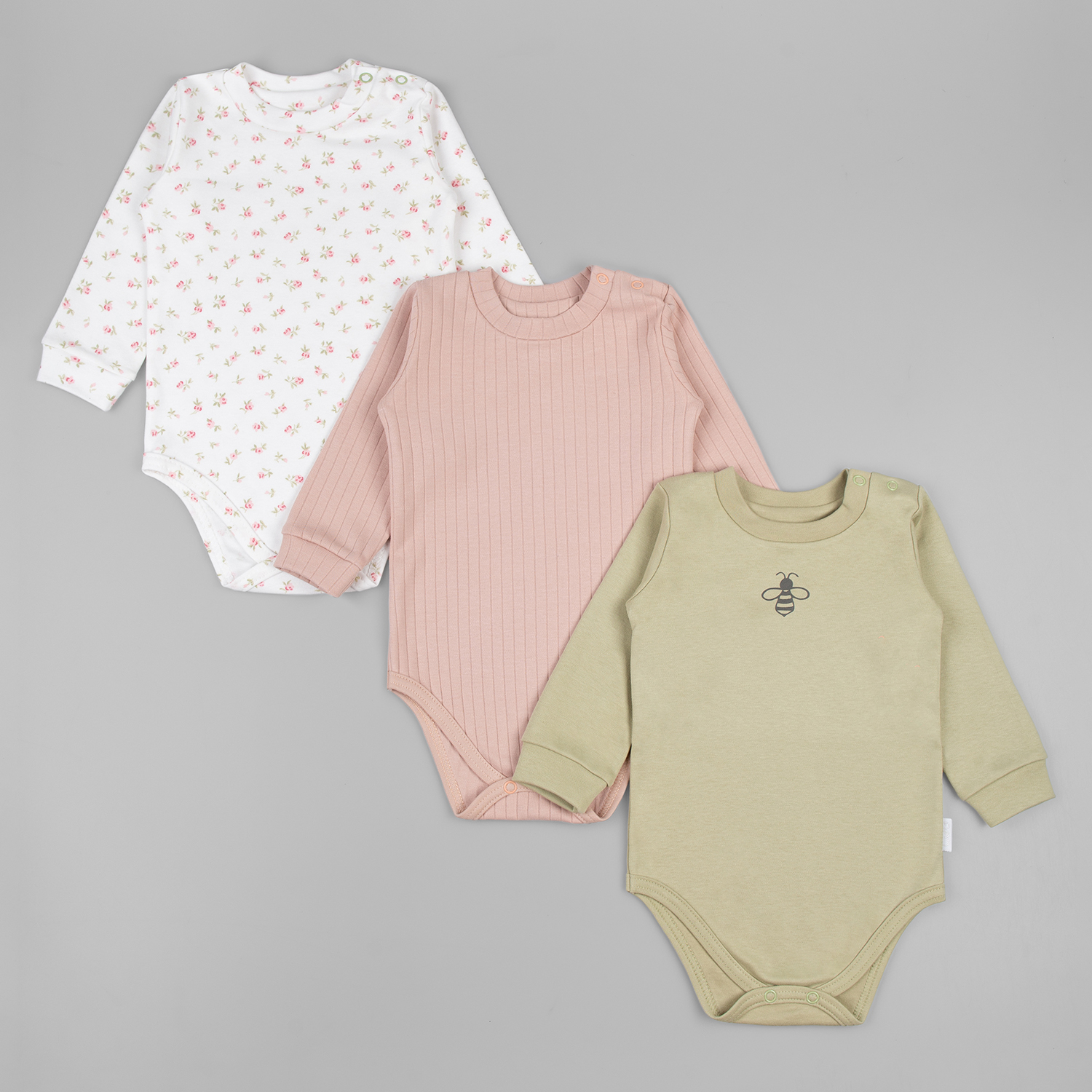 Боди 3 шт LEO 1001А-20_миндальный/оливковый - фото 1