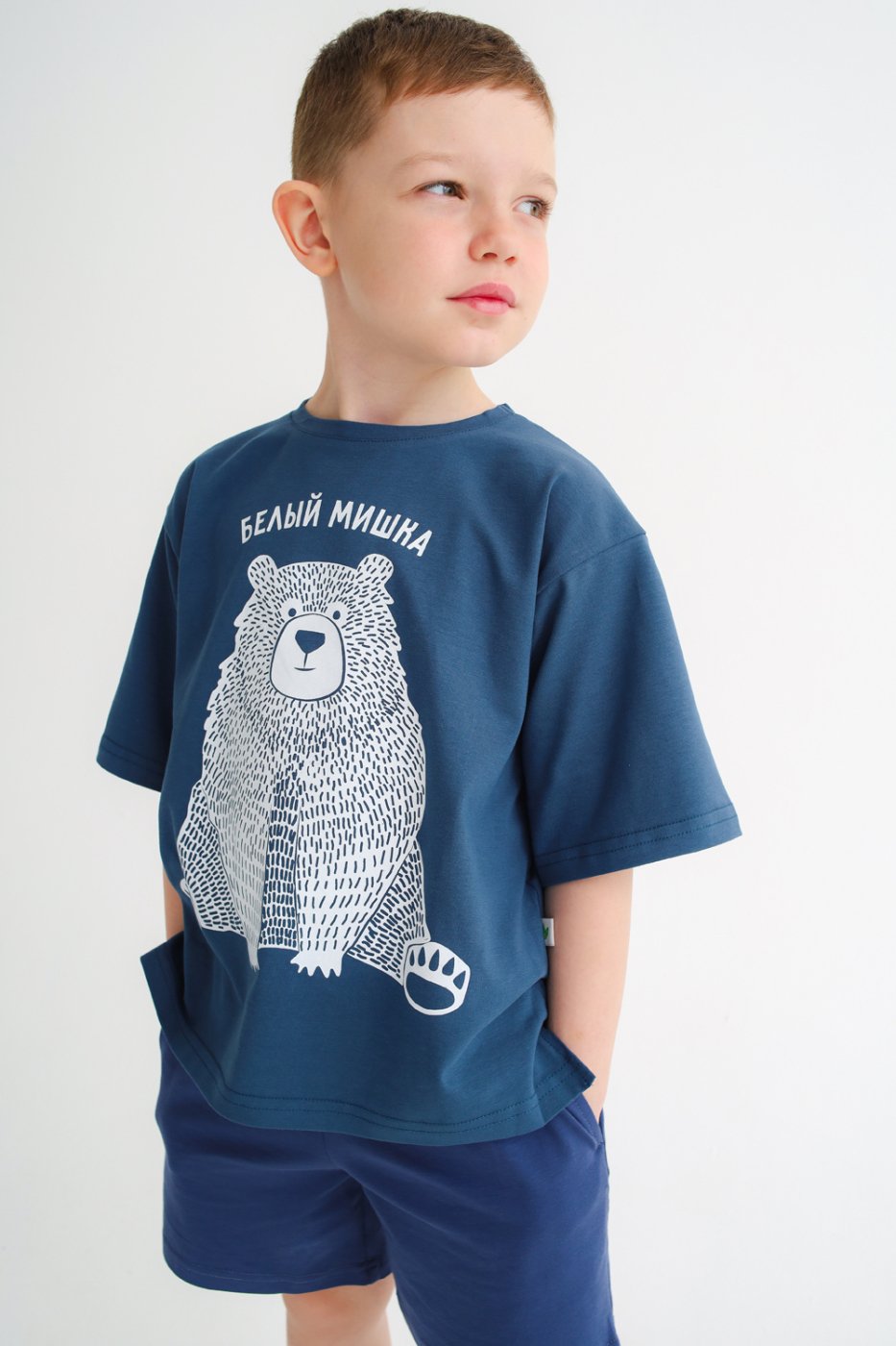 Футболка MINIDINO Т-Д-014/Д Футболка детская over size принт Белый мишка ниагара - фото 2