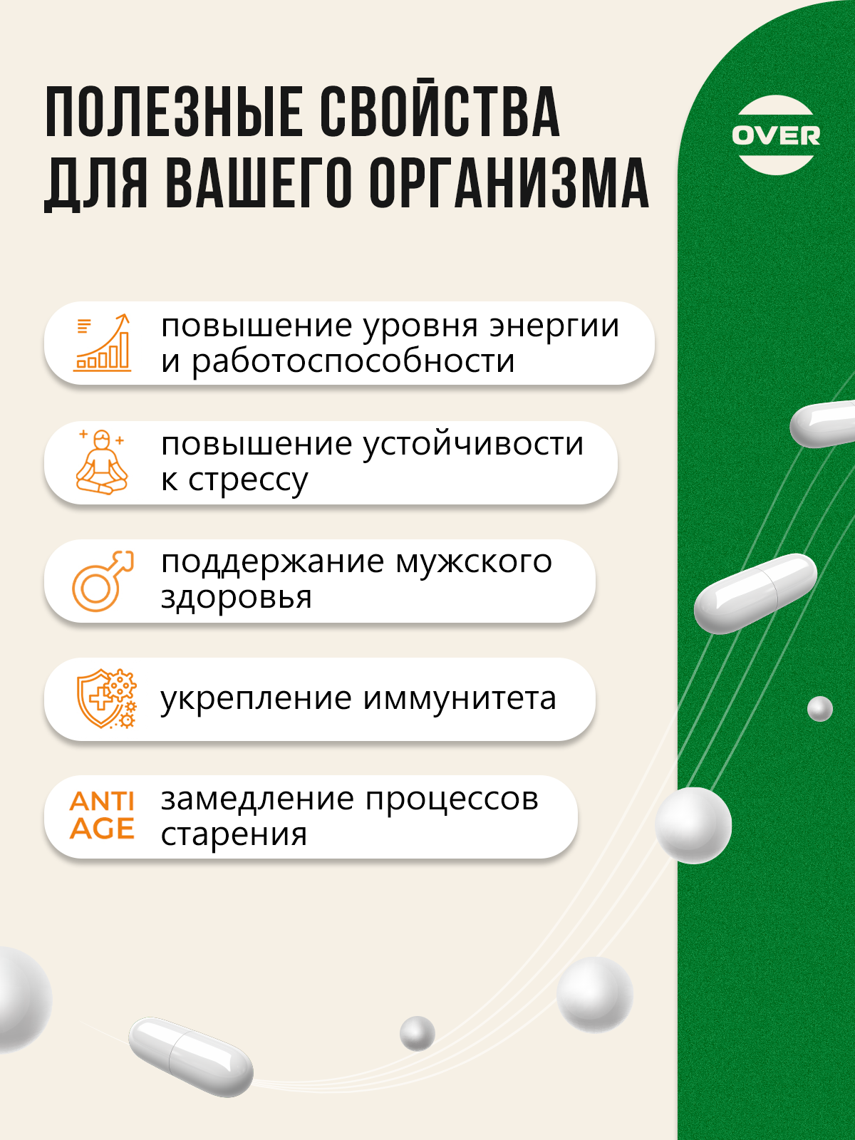 Витамины для мужчин мультивитамины OVER БАД для энергии силы и молодости 30 капсул - фото 3