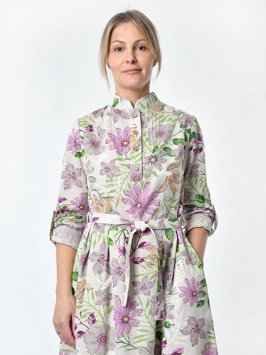 Платье Льняная Горница пл025-02/бежевый-сиреневый-зеленый - фото 9