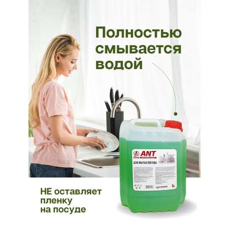Средство для мытья посуды ANT с ароматом зеленого яблока 5 л