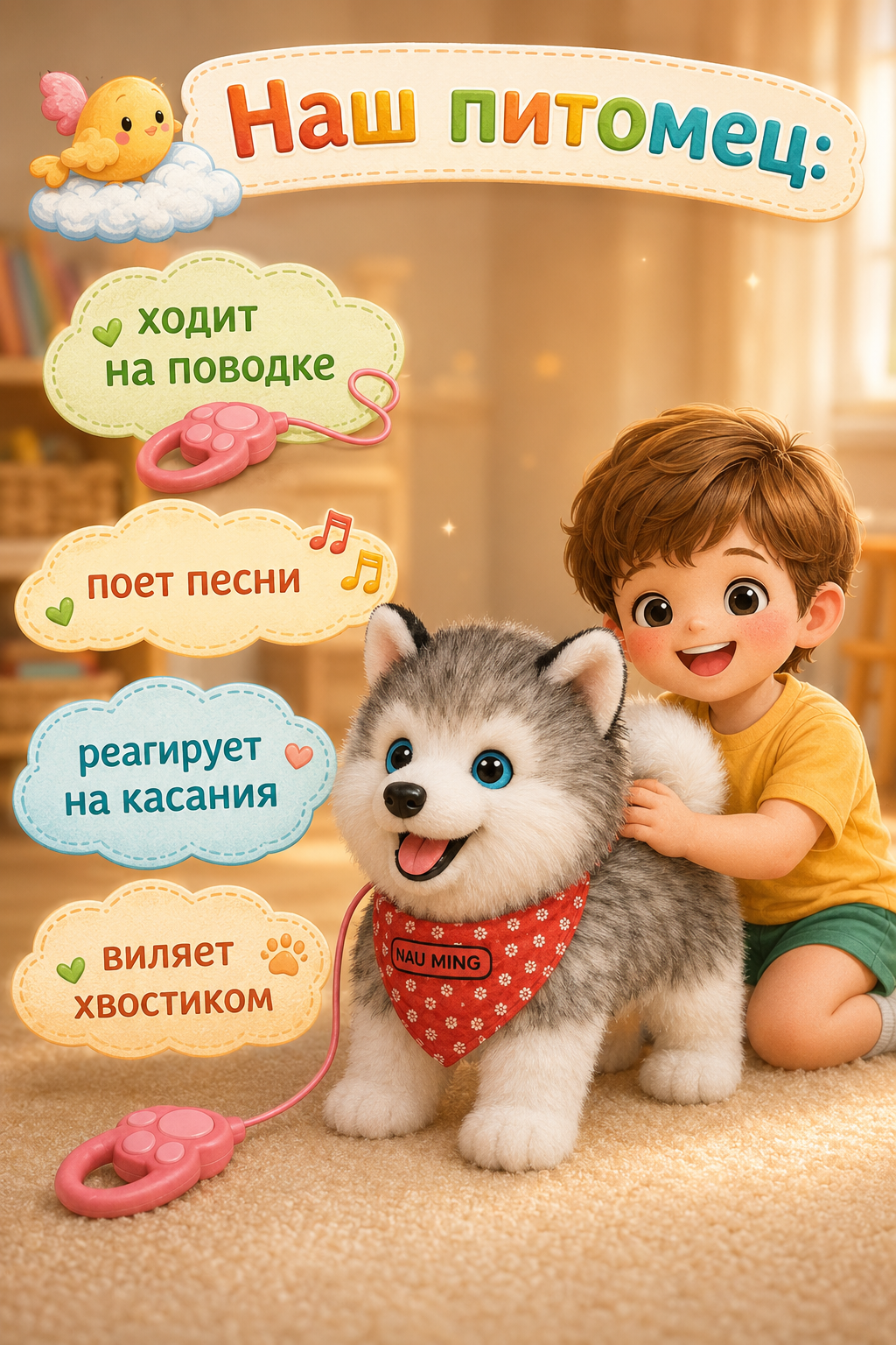 Мягкая игрушка BalaToys Собачка на поводке - фото 2