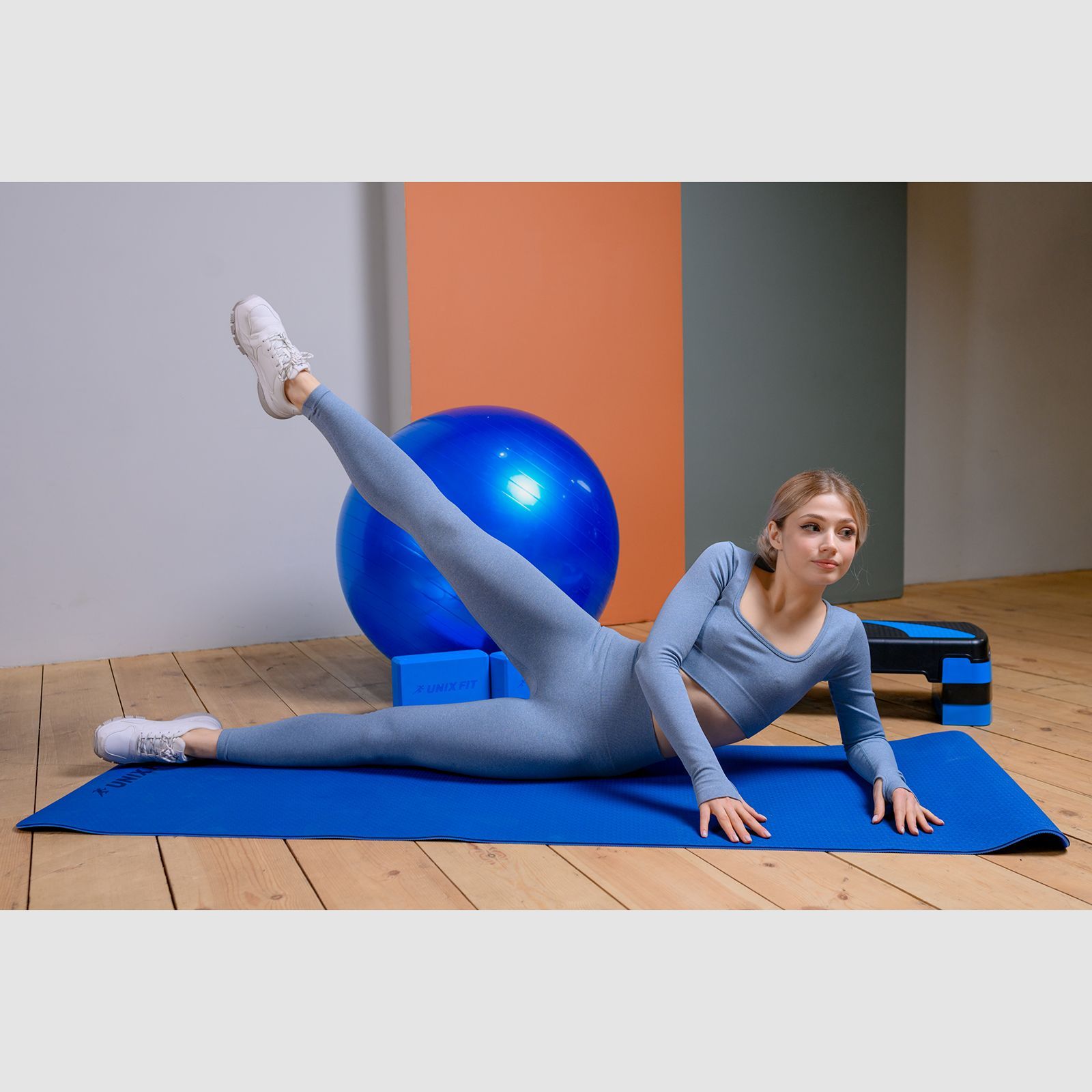 Коврик для йоги и фитнеса UNIX Fit 180 х 61 х 0,8 см двуцветный голубой - фото 10