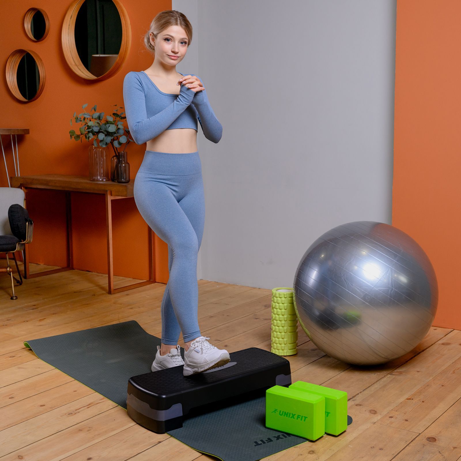 Степ-платформа UNIX Fit для фитнеса 2 уровня, 68 см, серый - фото 13