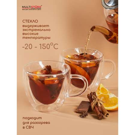 Кружки стеклянные с двойными стенками Multistore в форме сердца 2 шт 250 мл