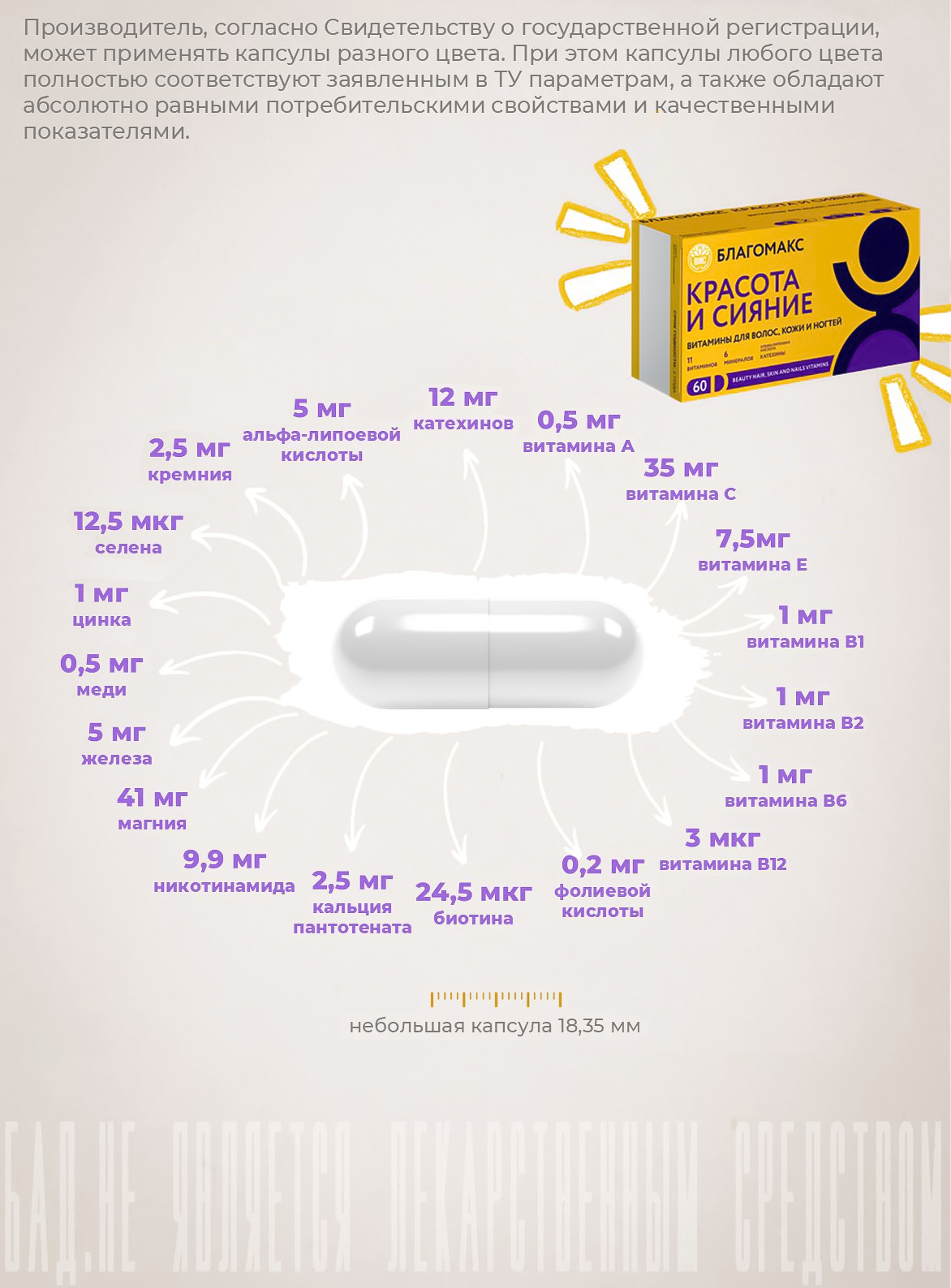 БАД Благомакс красота и сияние витамины для волос кожи и ногтей 60 капсул - фото 6