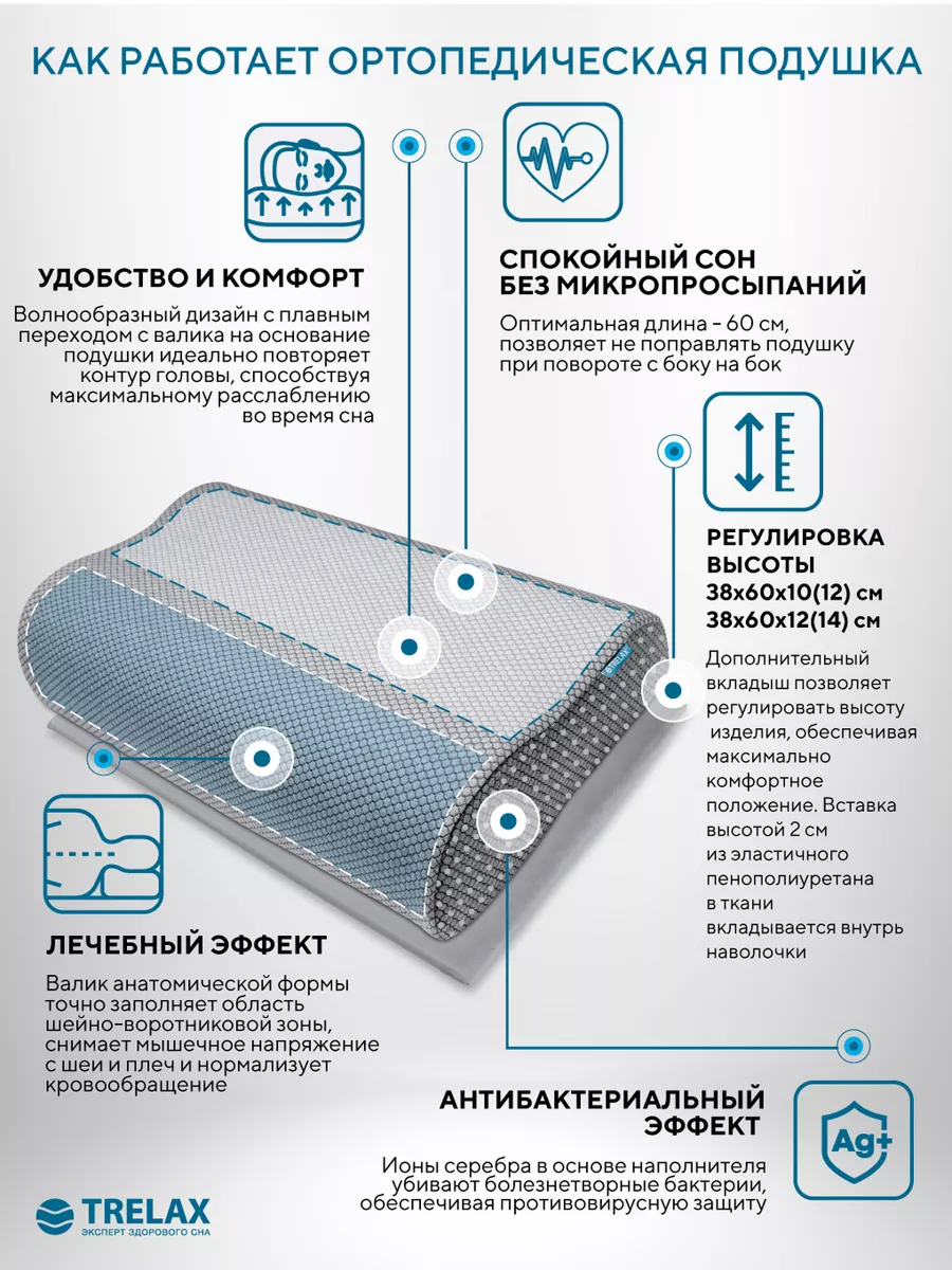 Подушка ортопедическая TRELAX П05 RESPECTA for man - фото 3