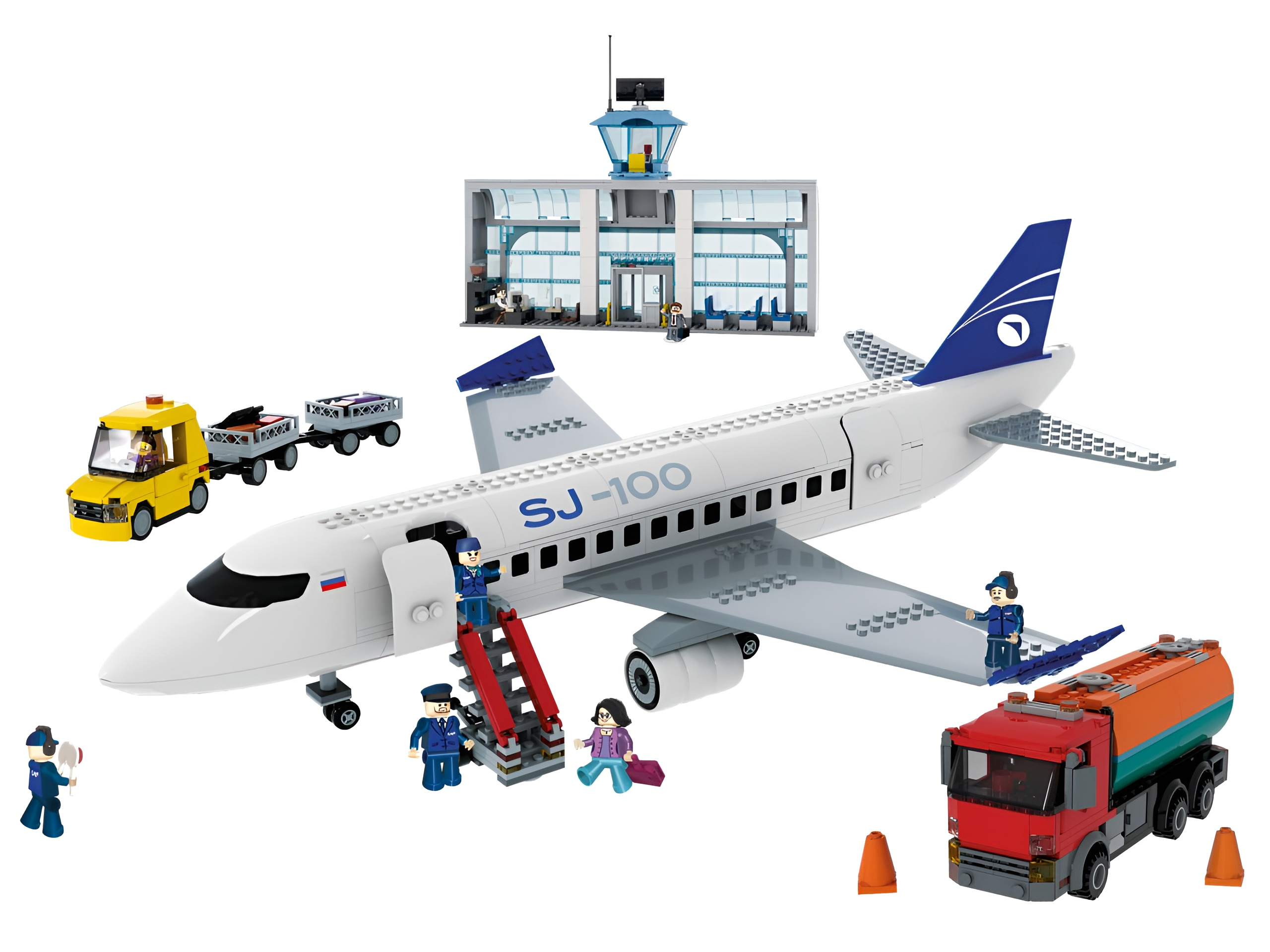 Конструктор brick labs Самолет SJ-100 в аэропорту из мини-блоков 939 дет. - фото 1