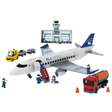 Конструктор brick labs Самолет SJ-100 в аэропорту из мини-блоков 939 дет.