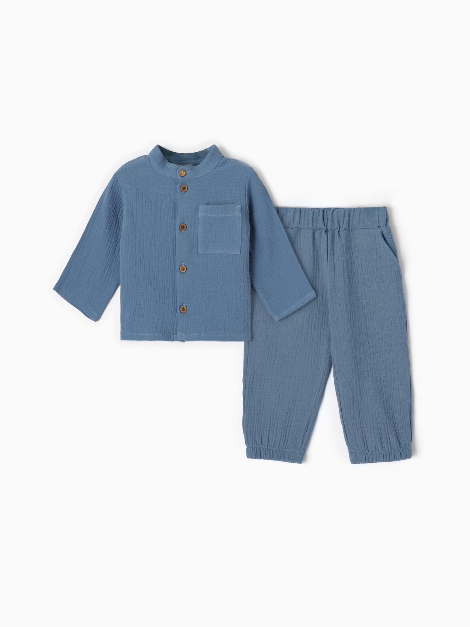 Изображение товара Детский костюм Kaftan 116 Муслин с рубашкой и брюками синий