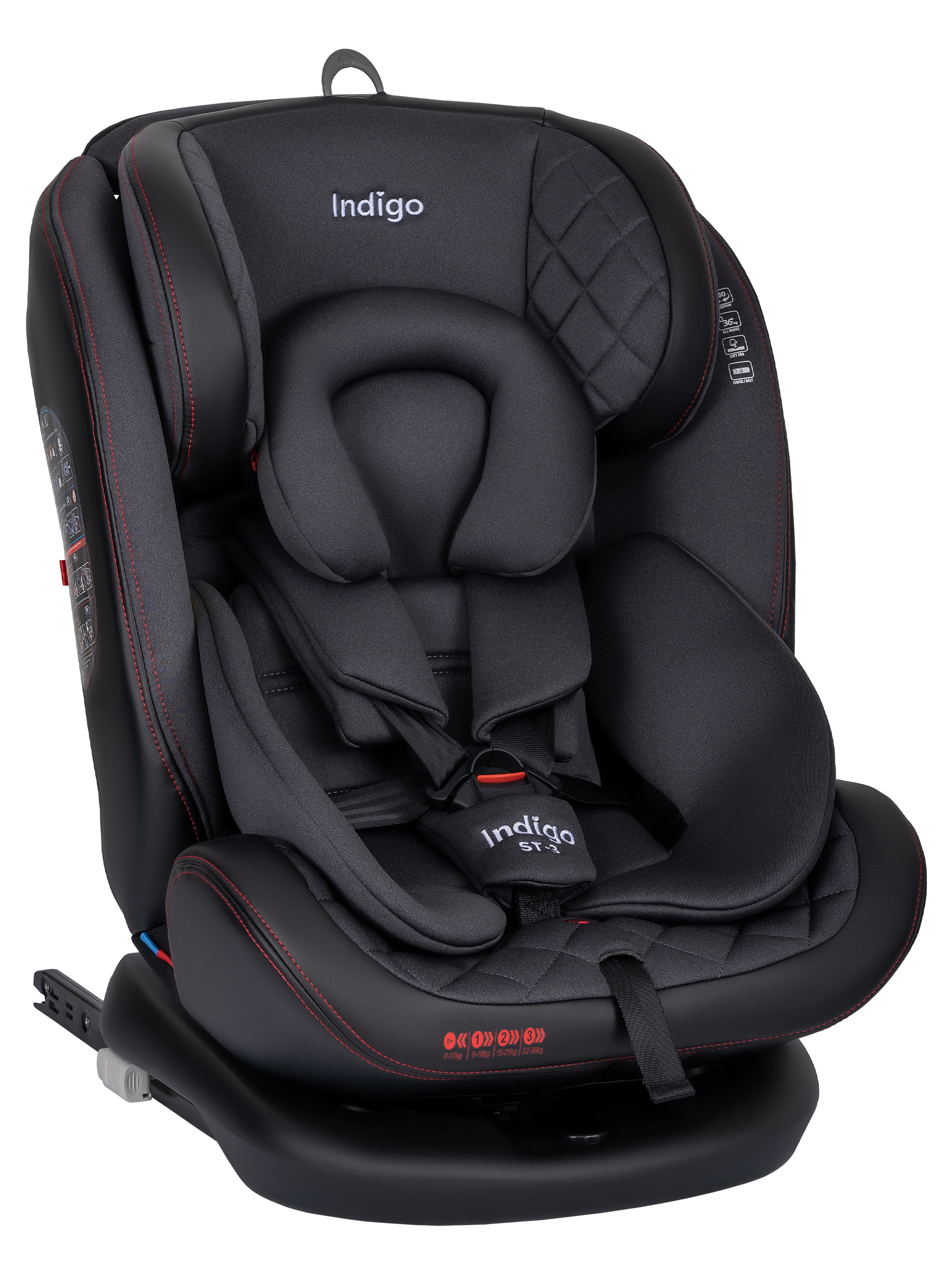 Автокресло Indigo Aero, черный-красный Isofix 0+/1/2/3 (0-36 кг) - фото 1