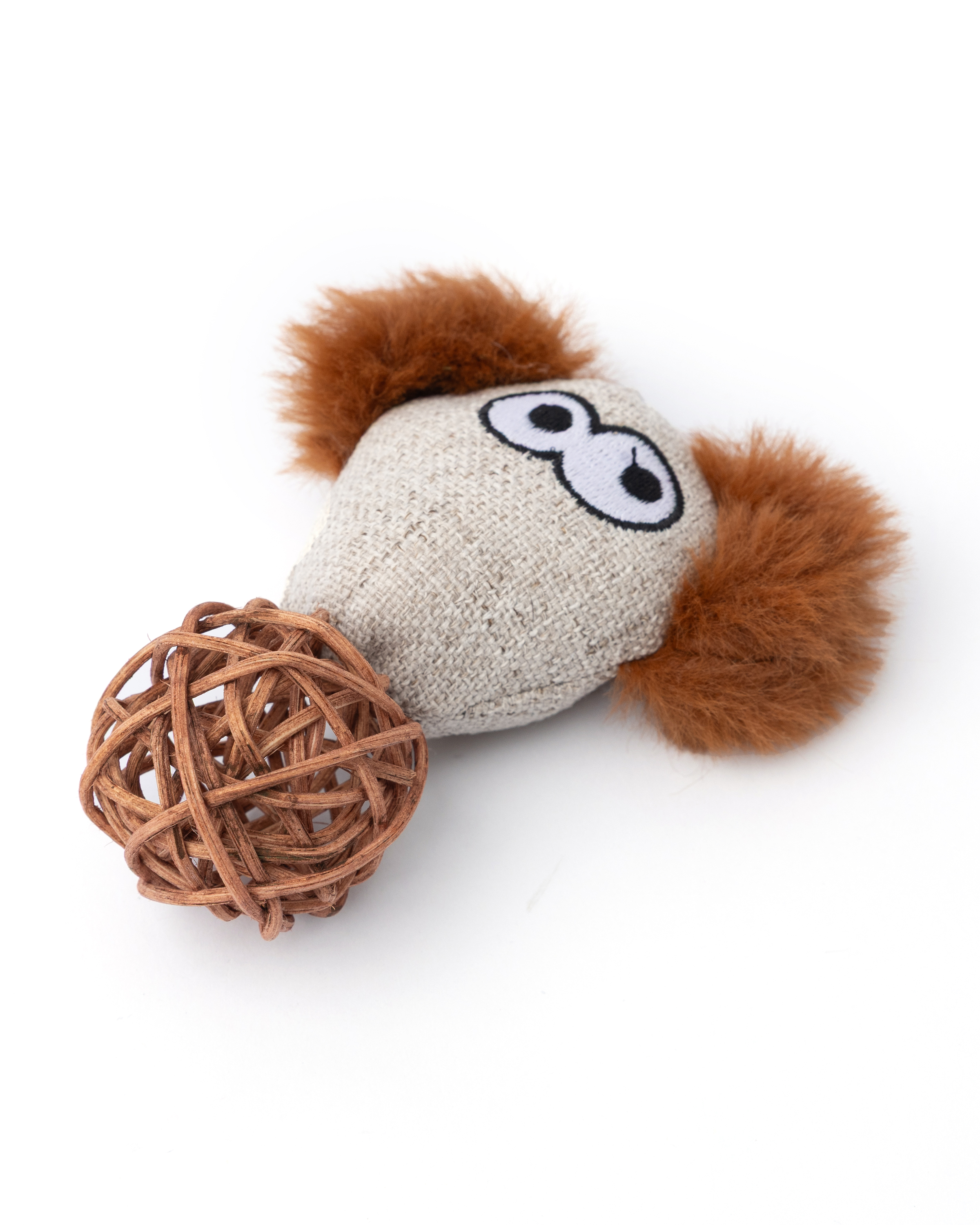 Игрушка для кошек Barbaks Мятный мышонок с мячом из ротанга и кошачьей мятой 11*9см - фото 1
