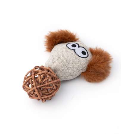 Игрушка для кошек Barbaks Мятный мышонок с мячом из ротанга и кошачьей мятой 11*9см