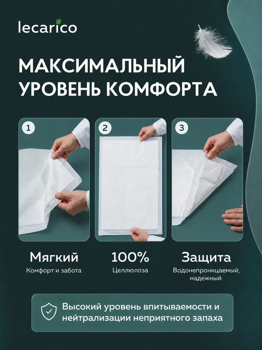 Пелёнки одноразовые Lecarico 60х60 см 1 упак. 30 шт. - фото 3