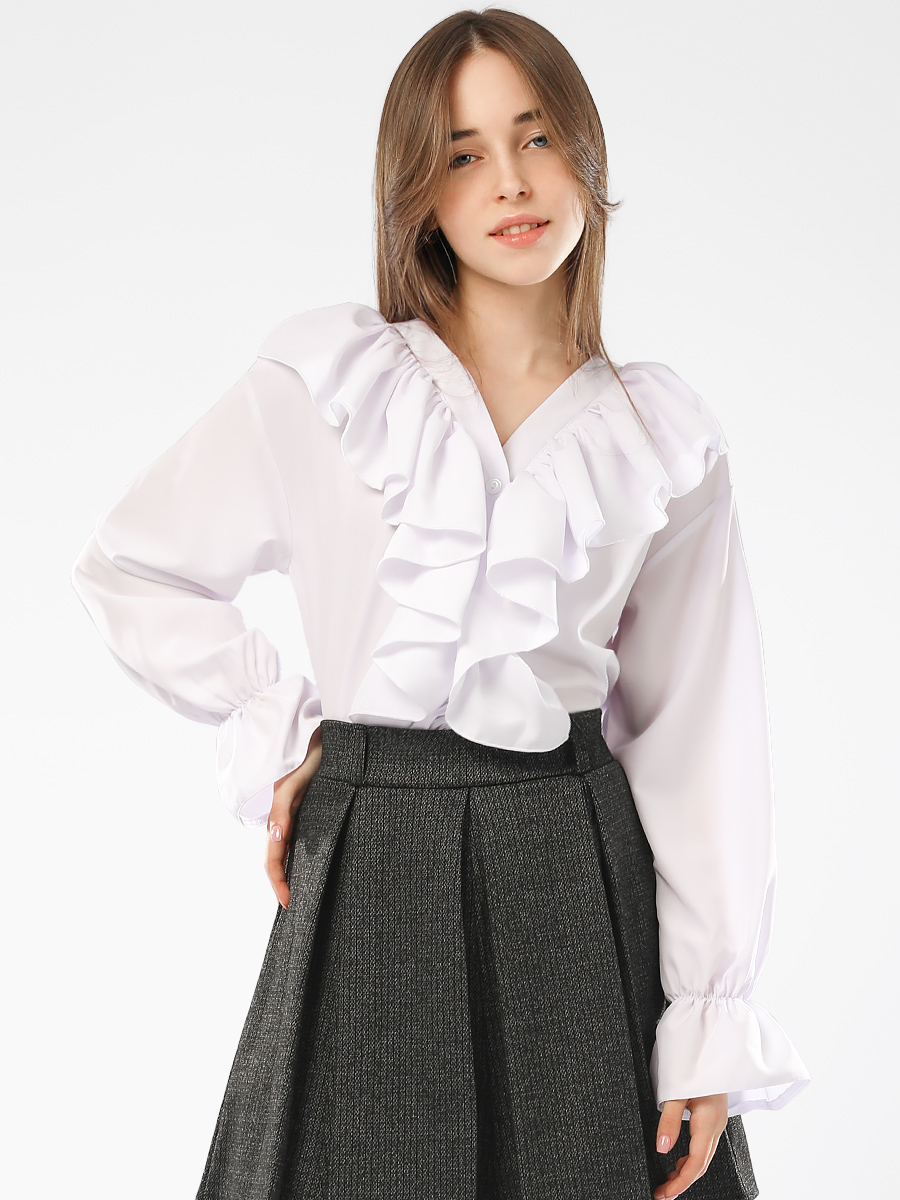 Изображение товара Блузка Соль и Перец Белая шифоновая с жабо и рюшами