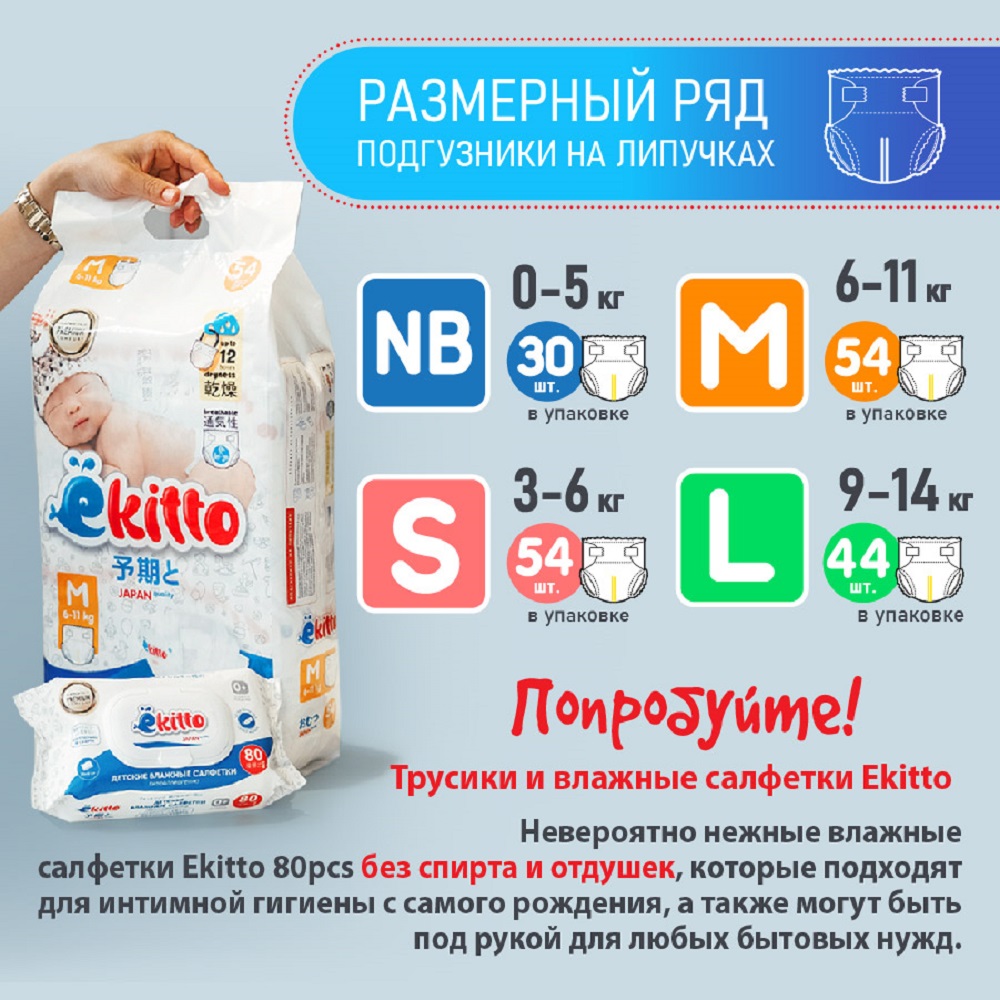 Подгузники Ekitto для недоношенных NB (0-5 кг) 30 шт. - фото 8