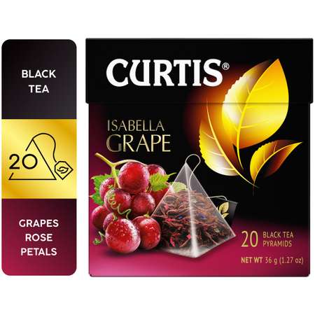 Чай черный Curtis Isabella Grape 20 пирамидок с кусочками красного винограда и лепестками цветов