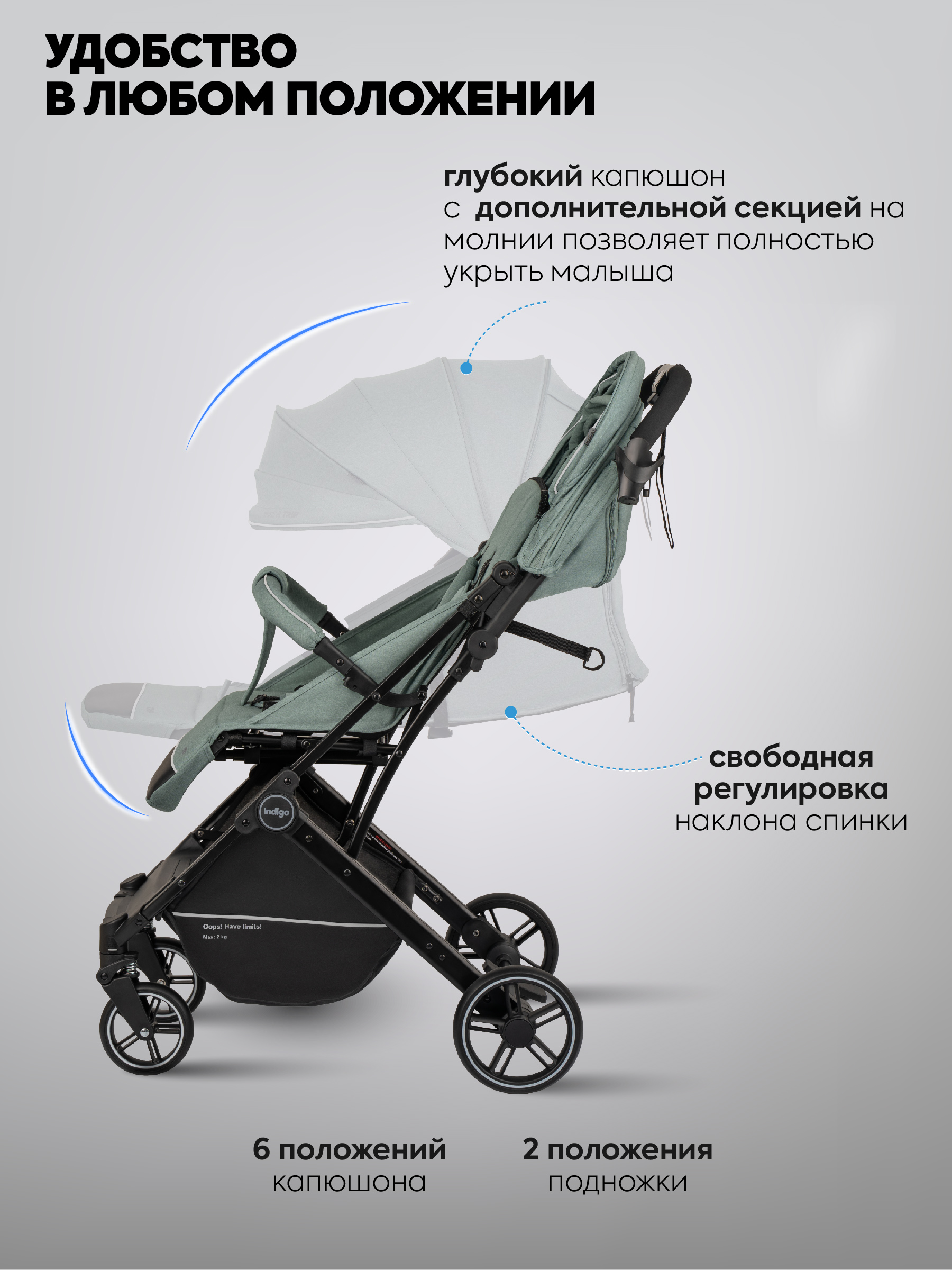 Коляска прогулочная Indigo Trip для путешествий зеленый - фото 5