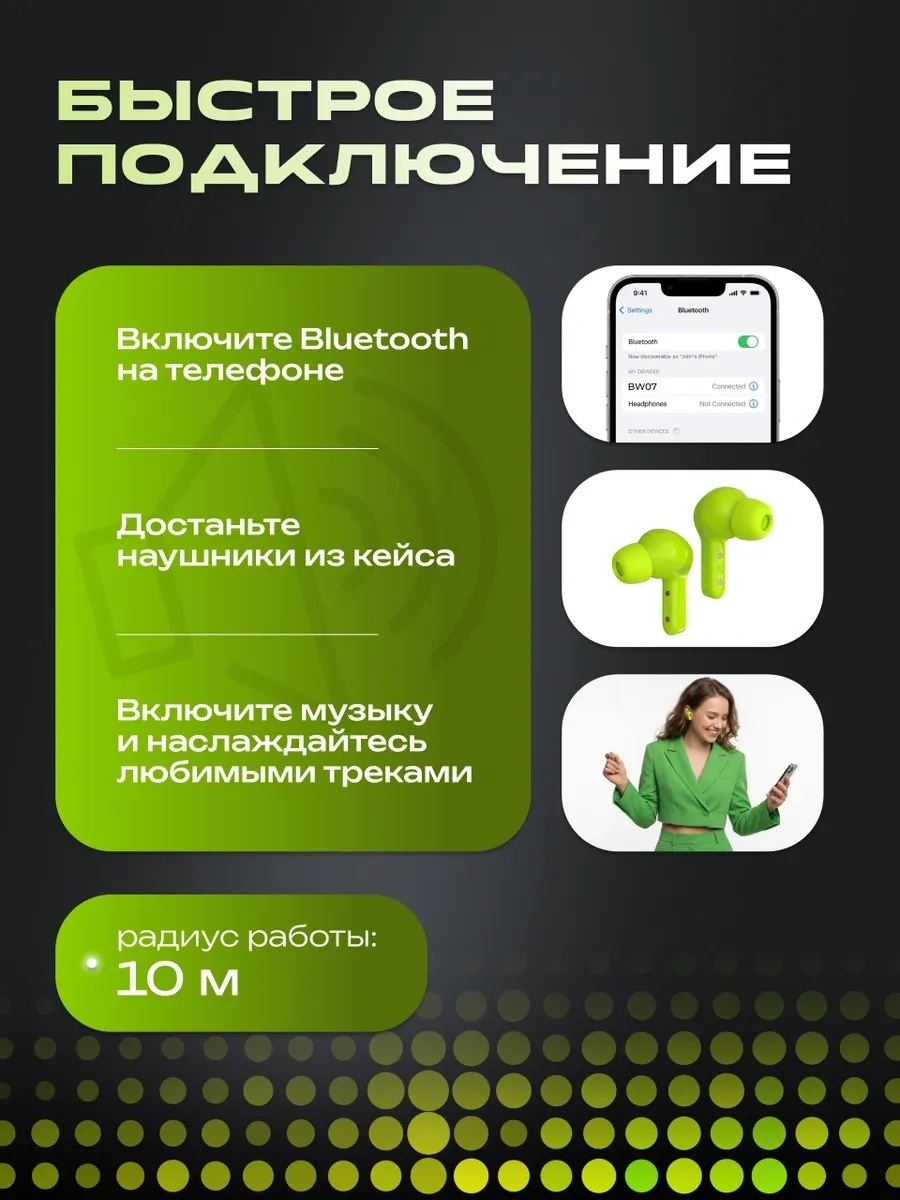 Наушники TWS More Choice Green - фото 6