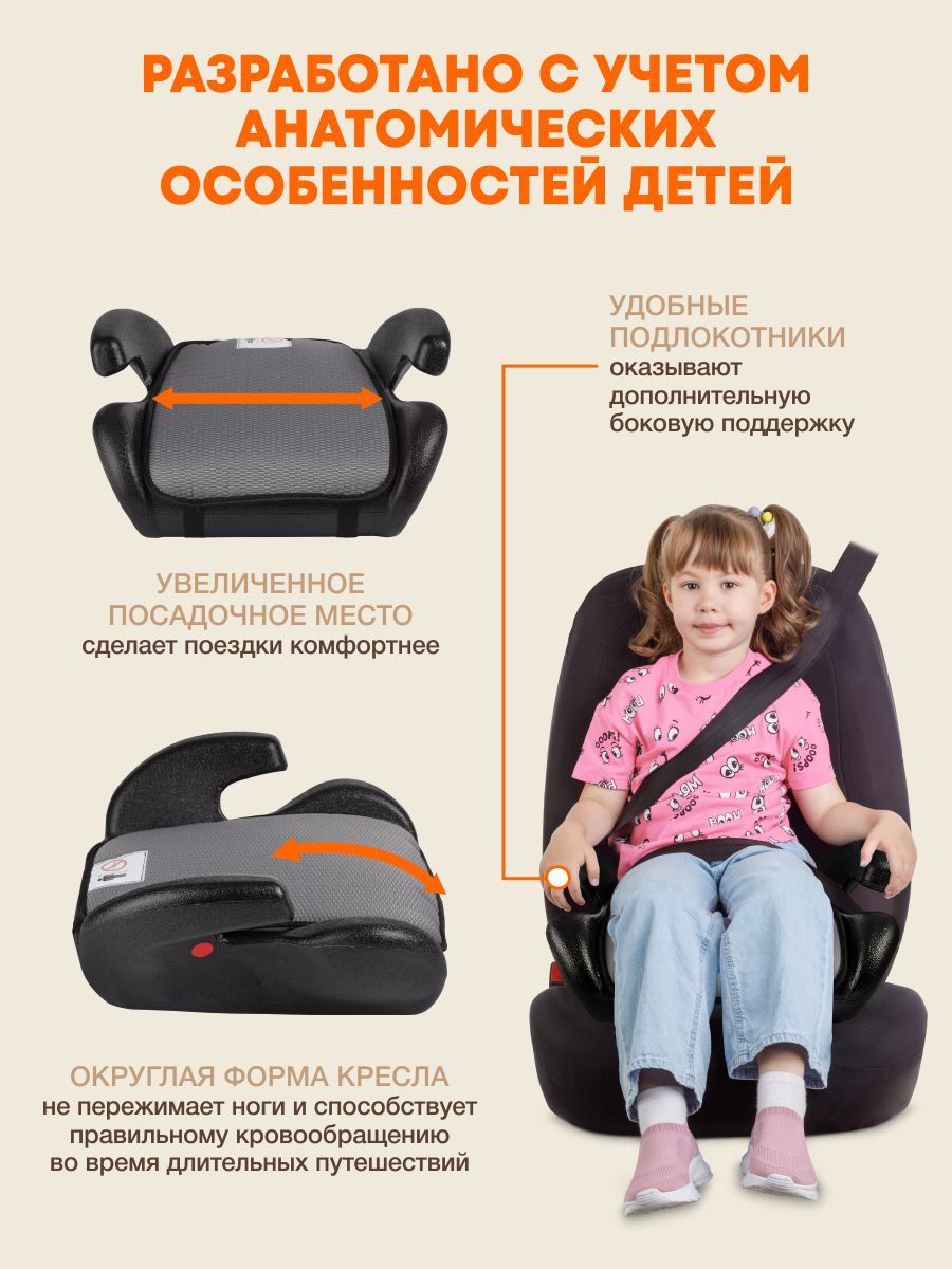 Автокресло ZLATEK Gals 3 (22-36 кг) серый - фото 4