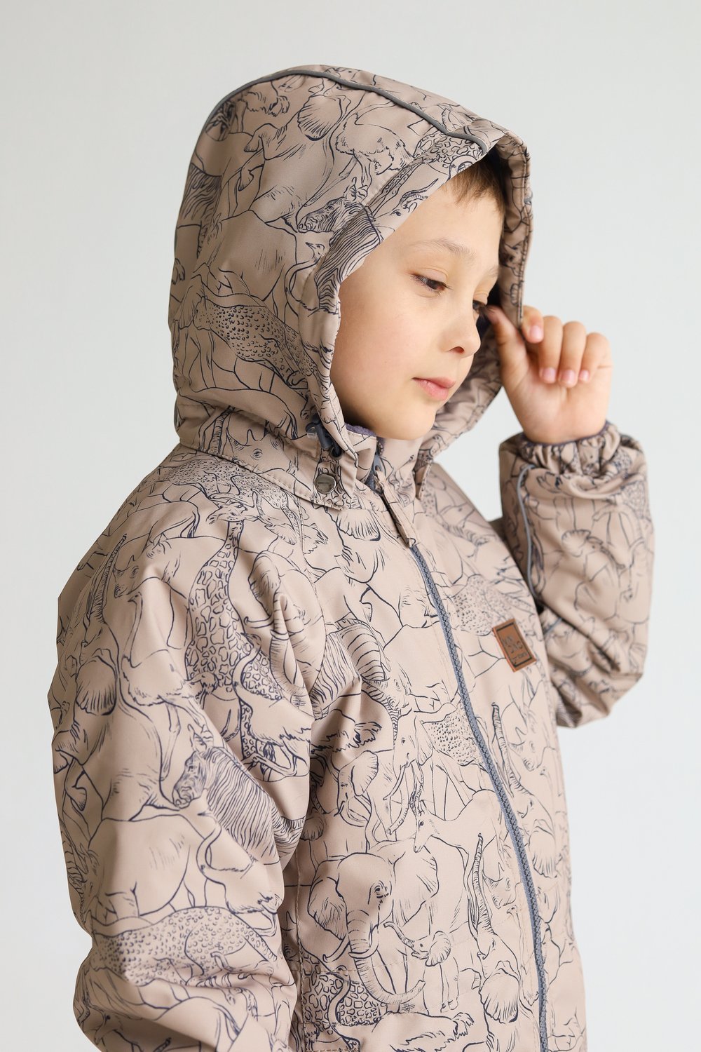 Парка MINIDINO В-К-034/ДПарка детская еврозима принт Сафари темно-бежевый - фото 12