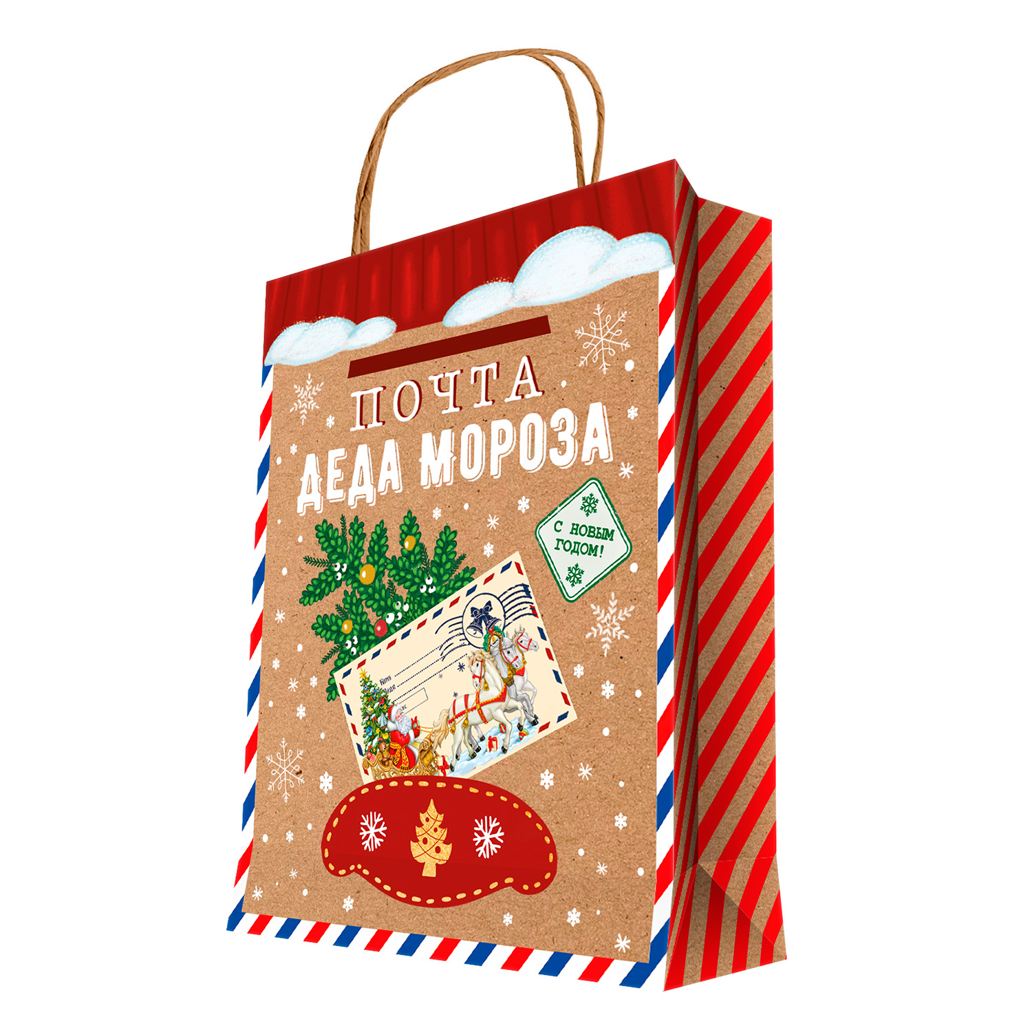 Пакет подарочный новогодний Феникс Презент Почта Деда Мороза из крафт-бумаги 26*33*13см - фото 1
