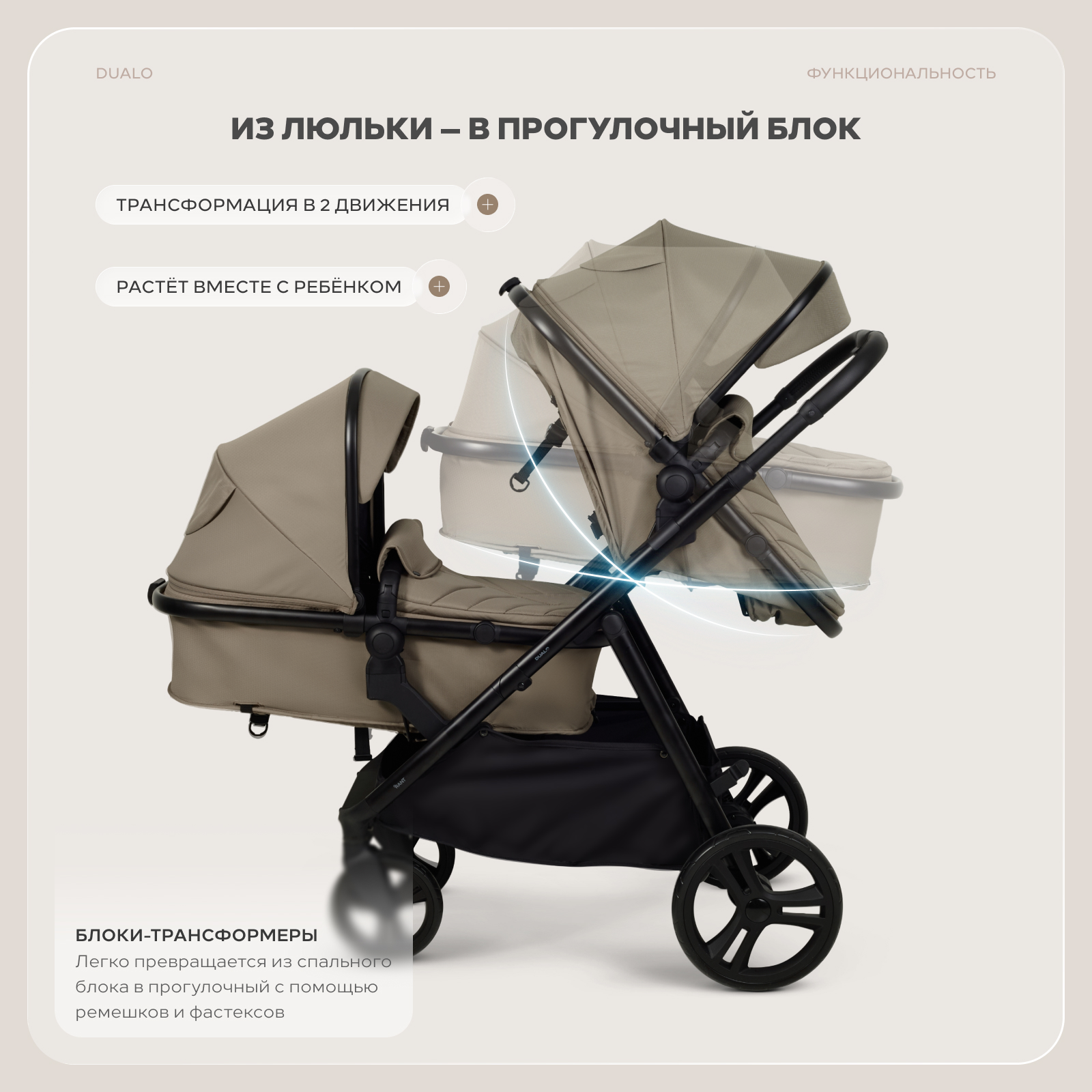Коляска 2в1 для двойни Rant Basic Dualo коричневый - фото 2