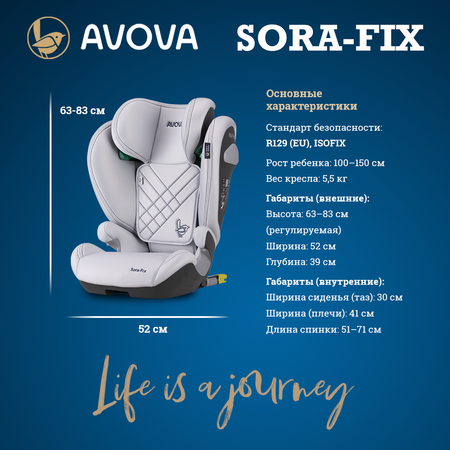 Автокресло Avova Sora-Fix Isofix 2/3 (15-36 кг) серый