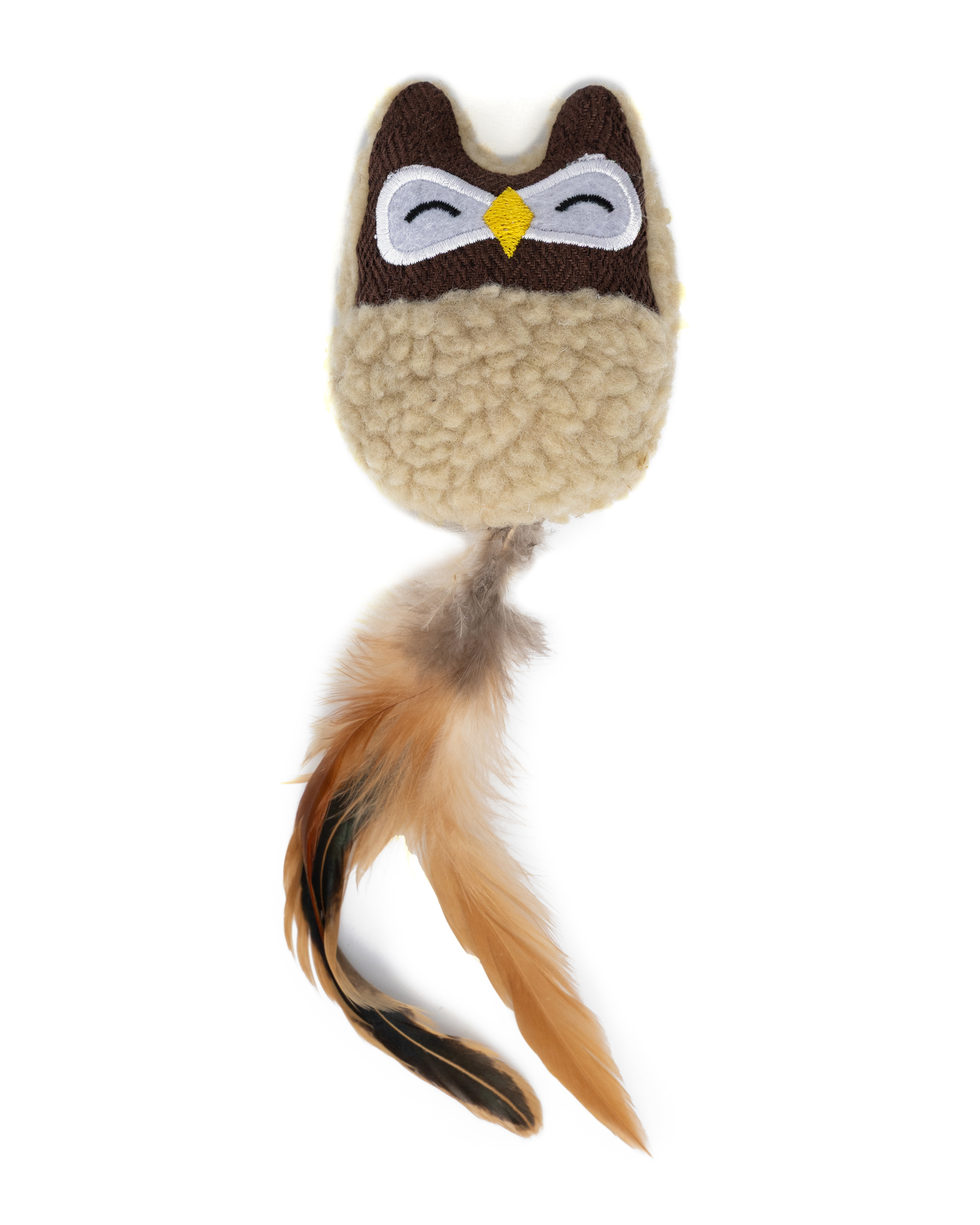 Игрушка для кошек Barbaks Сова с натуральным пером коричневая с кошачьей мятой 9см - фото 1