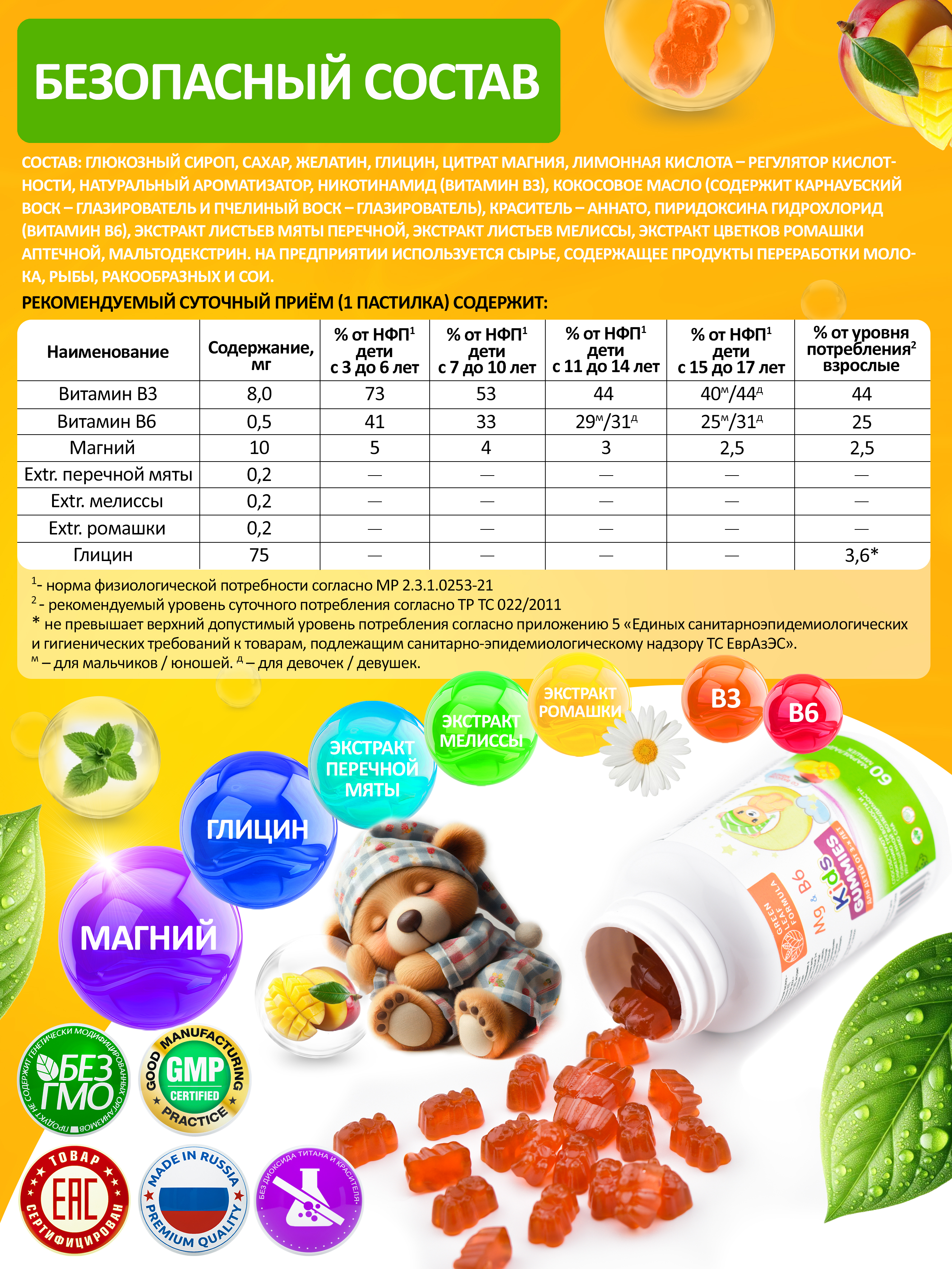 Магний В6 детский Green Leaf Formula мармеладные пастилки со вкусом манго - фото 3