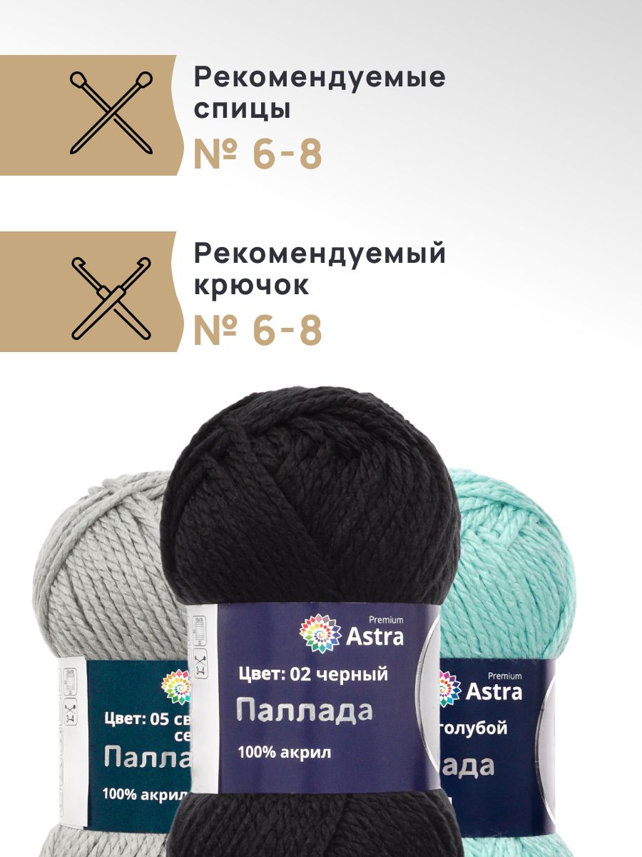 Пряжа Astra Premium Паллада акриловая 100 г 100 м 02 черный 3 мотка - фото 2