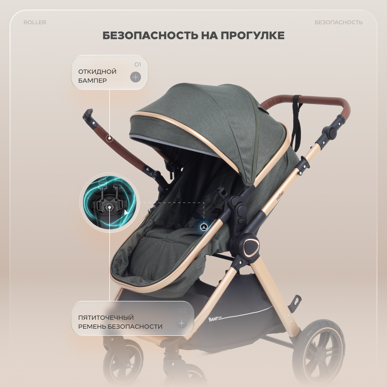 Коляска трансформер Rant Basic Roller Gold 2в1, olive зеленый - фото 15
