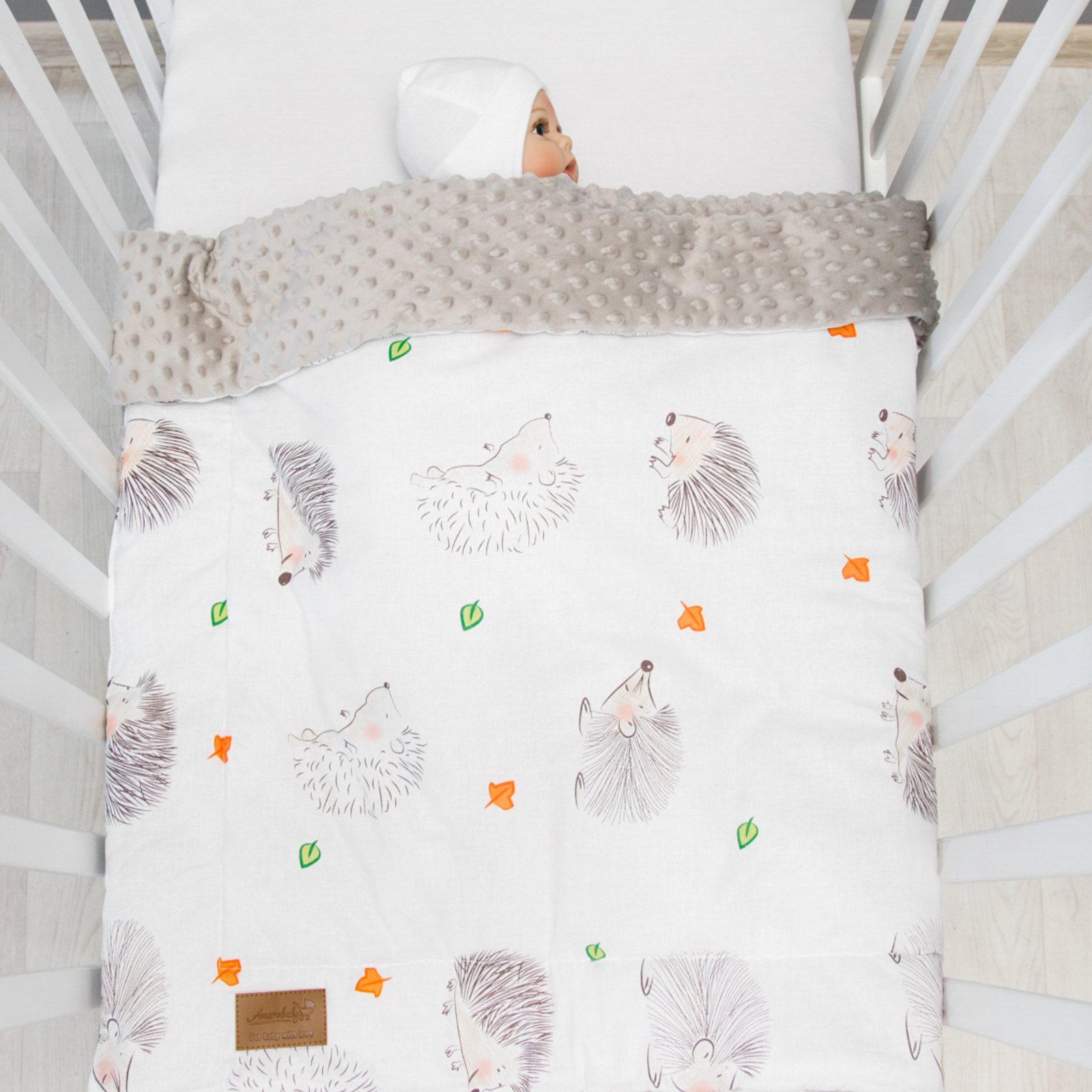 Плед AmaroBaby Растем вместе 96х87 см хлопок minky Крошка Eжик серый - фото 1