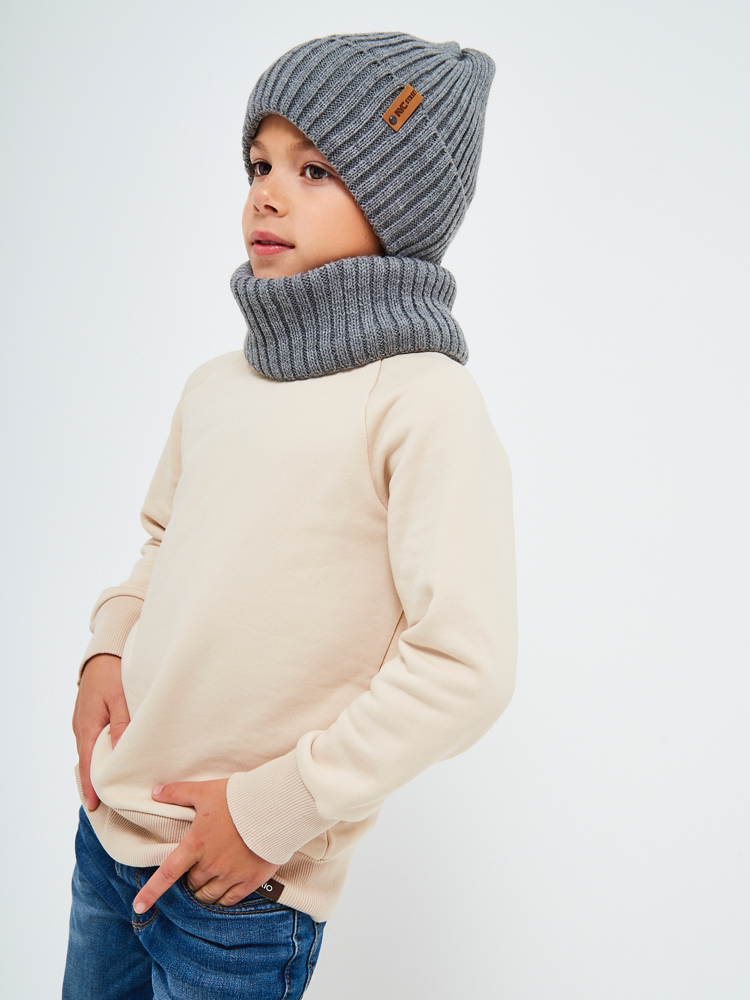 Шапка и снуд NYCkids NYC-H-104-GplainW-DgreyB - фото 9