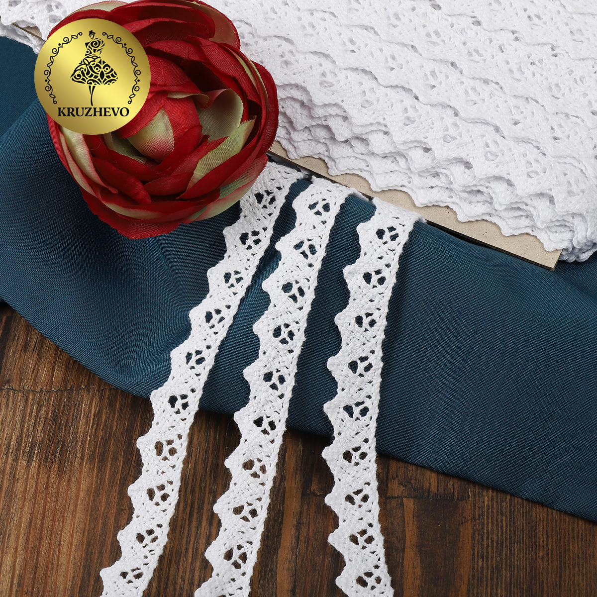 Кружево вязаное хлопковое KRUZHEVO 15мм цв.белый уп.10м - фото 3
