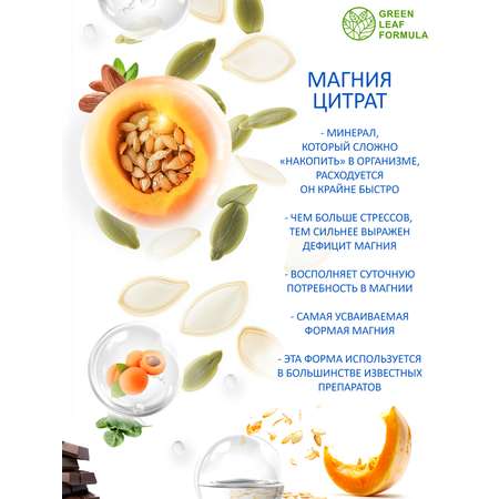 Магния цитрат 90 капсул Green Leaf Formula от стресса для нервной системы для детей для взрослых