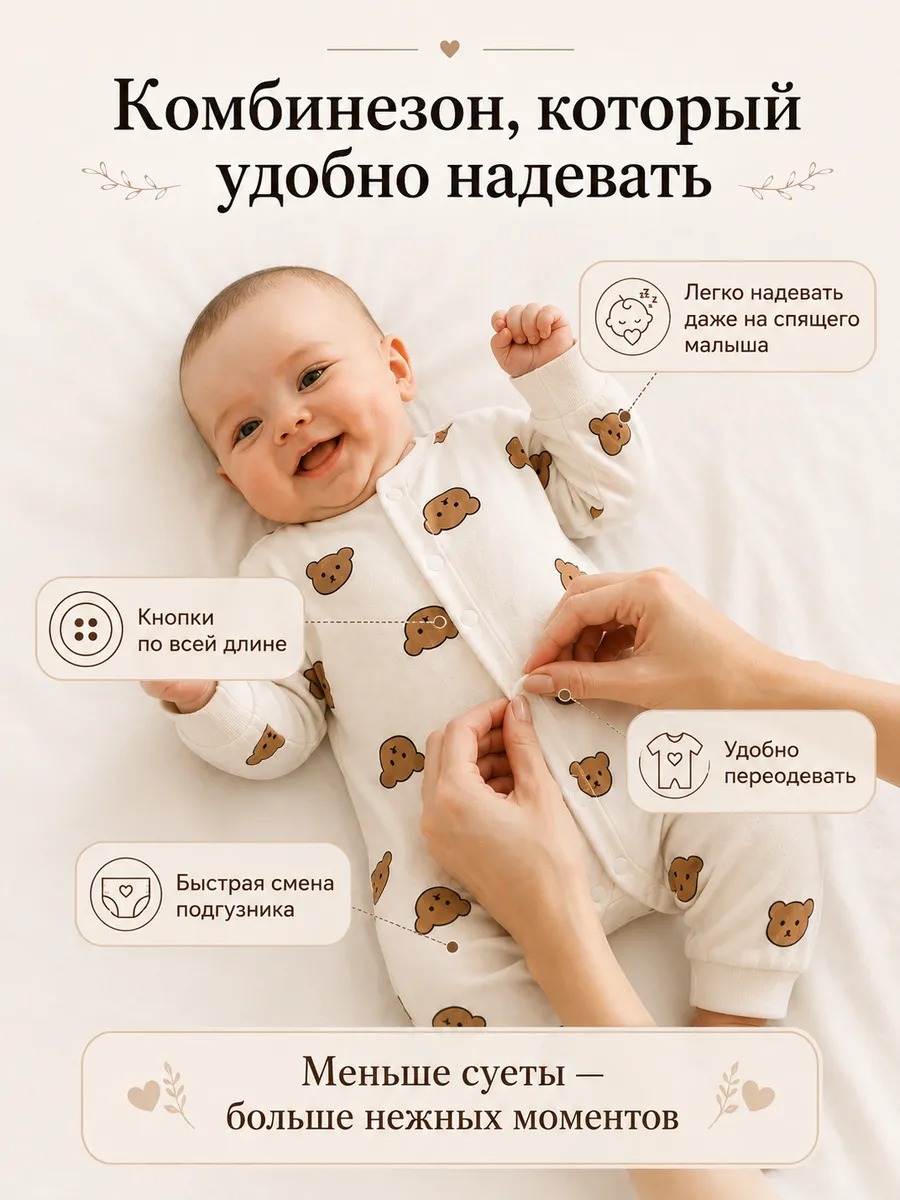 Комбинезон 2 шт Moya ta slip2_bear_buryj - фото 7