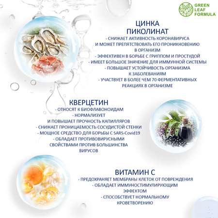 Цинк пиколинат Green Leaf Formula защита иммунитета от вирусов кверцетин витамин С