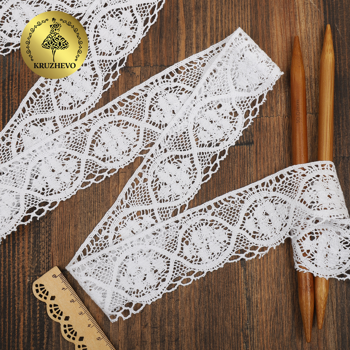 Кружево вязаное хлопковое KRUZHEVO 45мм цв.белый уп.10м - фото 1