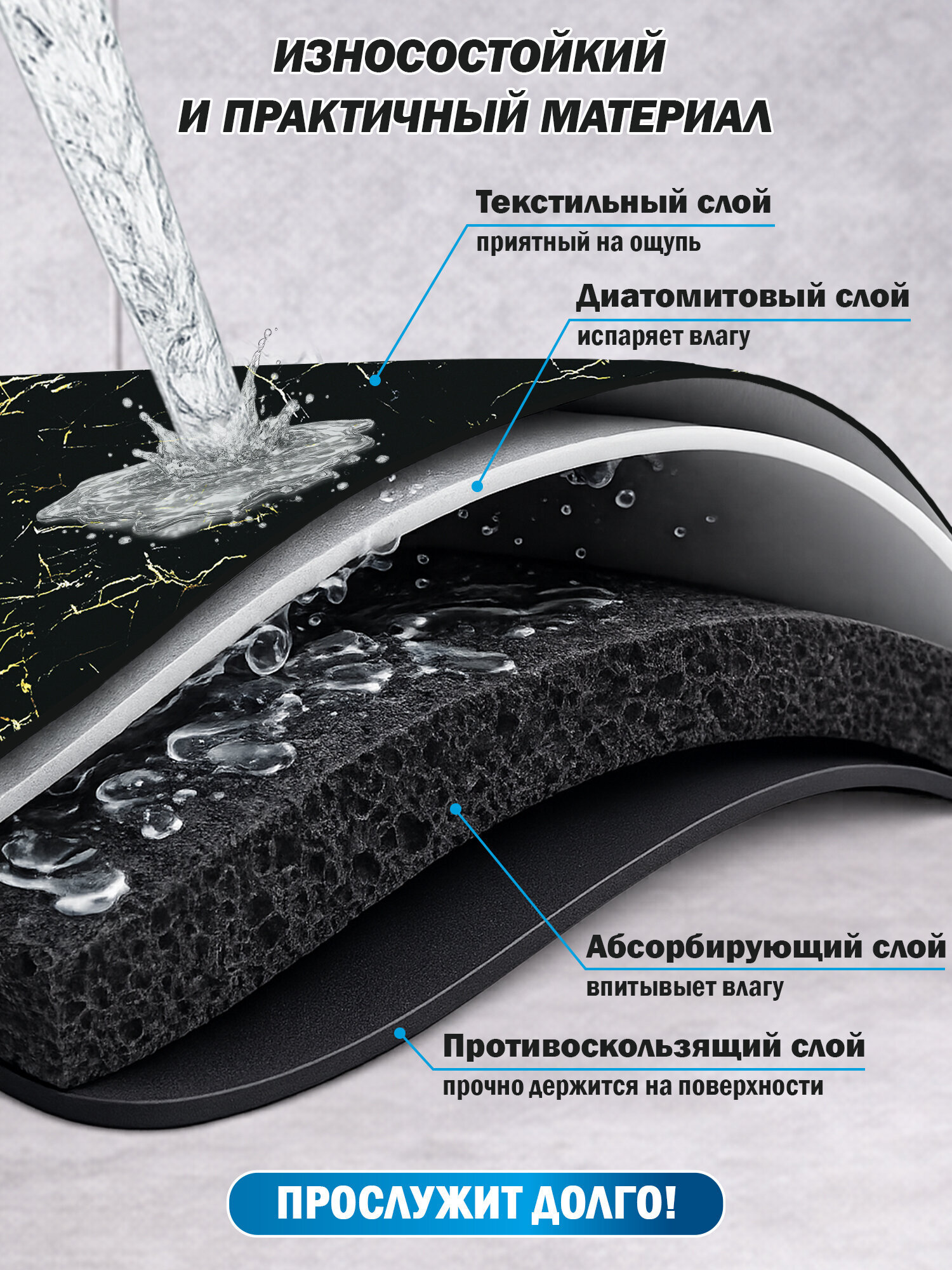 Коврик для сушки посуды BoomHouse нано впитывающий кухонный 30х40 см диатомитовый нескользящий - фото 2