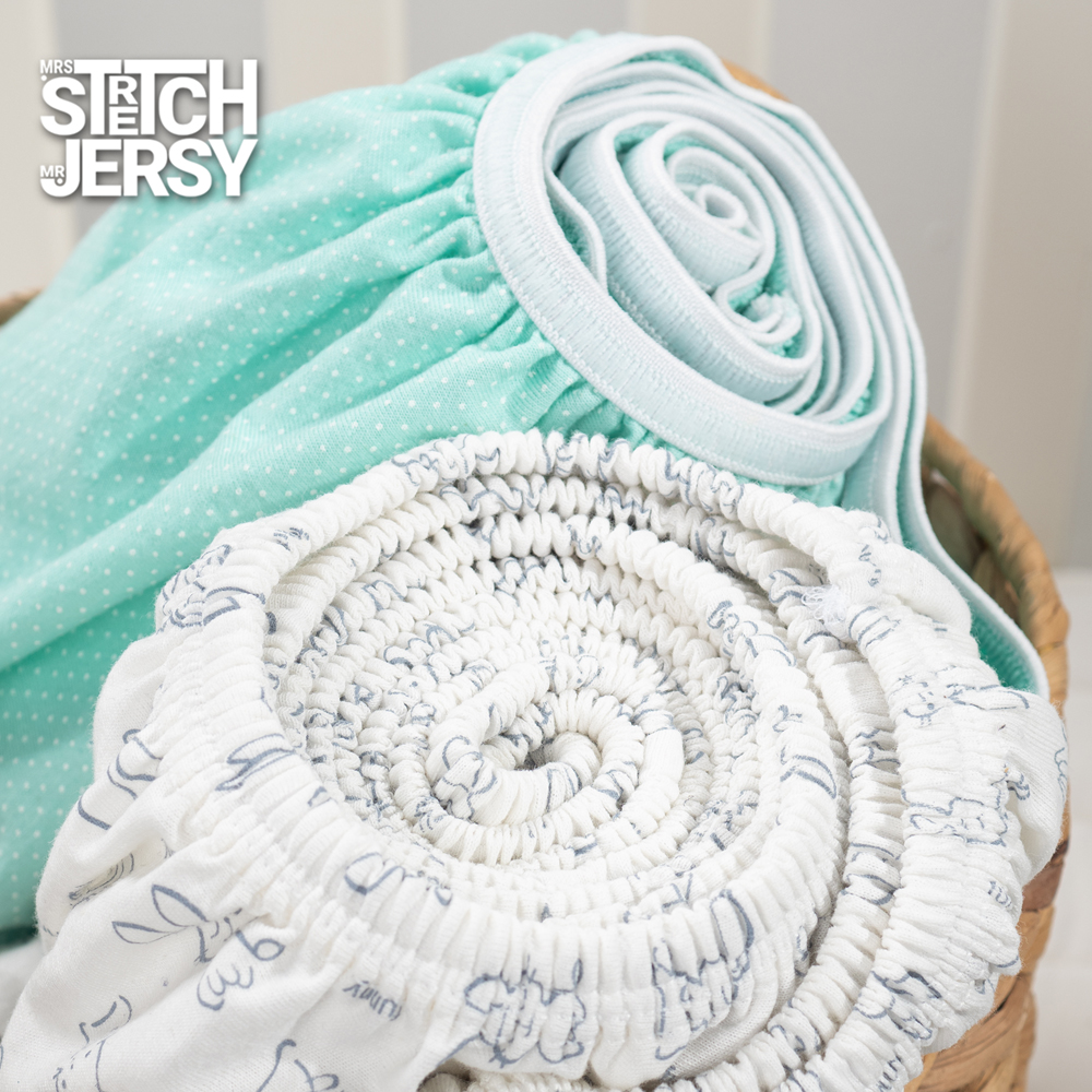 Простынь на резинке 120х60 Mrs.Stretch Mr.Jersy натяжная трикотажная 2 шт цвет мятный горох/серые зайцы - фото 5
