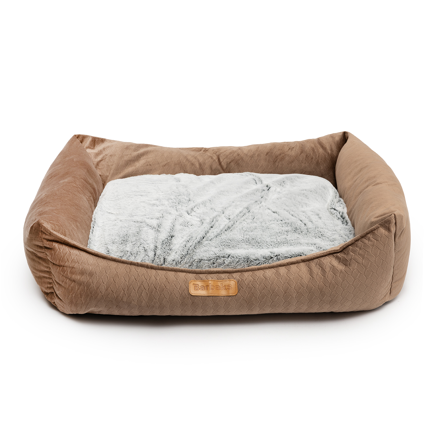 Лежанка Barbaks XL 75*60*19см прямоугольная однотонная с бортиком и съемной подушкой коричневая - фото 1