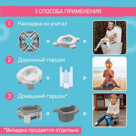 Горшок дорожный ROXY-KIDS складной детский 2 в 1 для детей в дорогу цвет серый