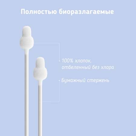 Ватные палочки Zabota2 С ограничителем 100 шт.