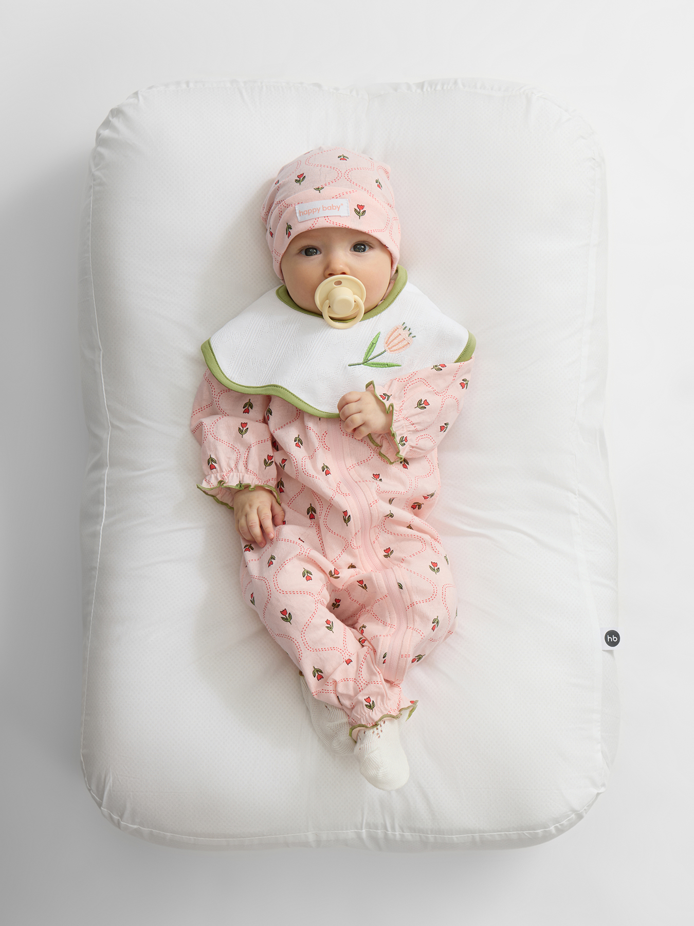 Комбинезон 2 шт и нагрудный фартук Happy Baby 90161-0_white&pink - фото 2